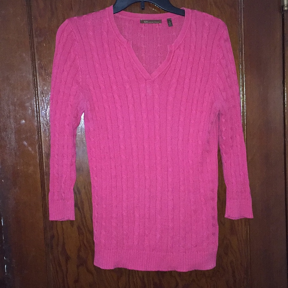 Pink 3 quarter V neck sweater